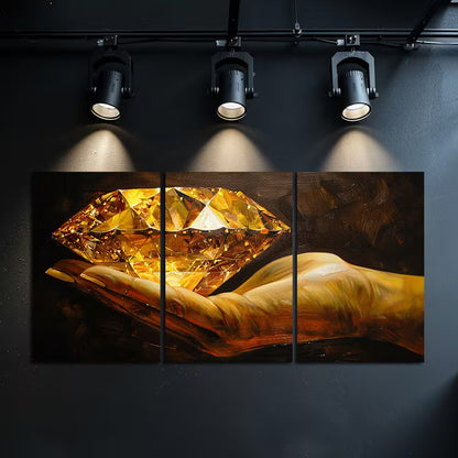 3pcs Golden Diamond in Hand Wall Art Set Canvas Framed 50x70cm - High Quality Print 100% Australian Made Wall Canvas Ready to Hang - Bella Home Decor