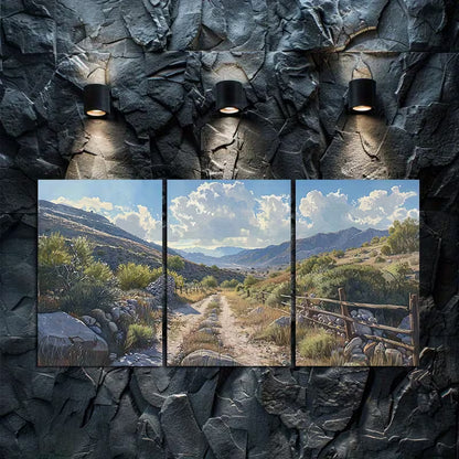 3pcs Sunlit Rugged Valley or Mountain Pass Wall Art Set Canvas Framed 40x60cm - High Quality Print 100% Australian Made Wall Canvas Ready to Hang