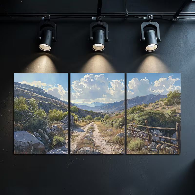 3pcs Sunlit Rugged Valley or Mountain Pass Wall Art Set Canvas Framed 40x60cm - High Quality Print 100% Australian Made Wall Canvas Ready to Hang
