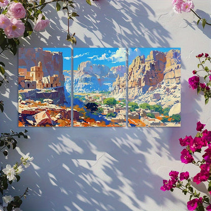 3pcs Expressionistic View of a Canyon Landscape Wall Art Set Canvas Framed 60x90cm - High Quality Print 100% Australian Made Wall Canvas Ready to Hang