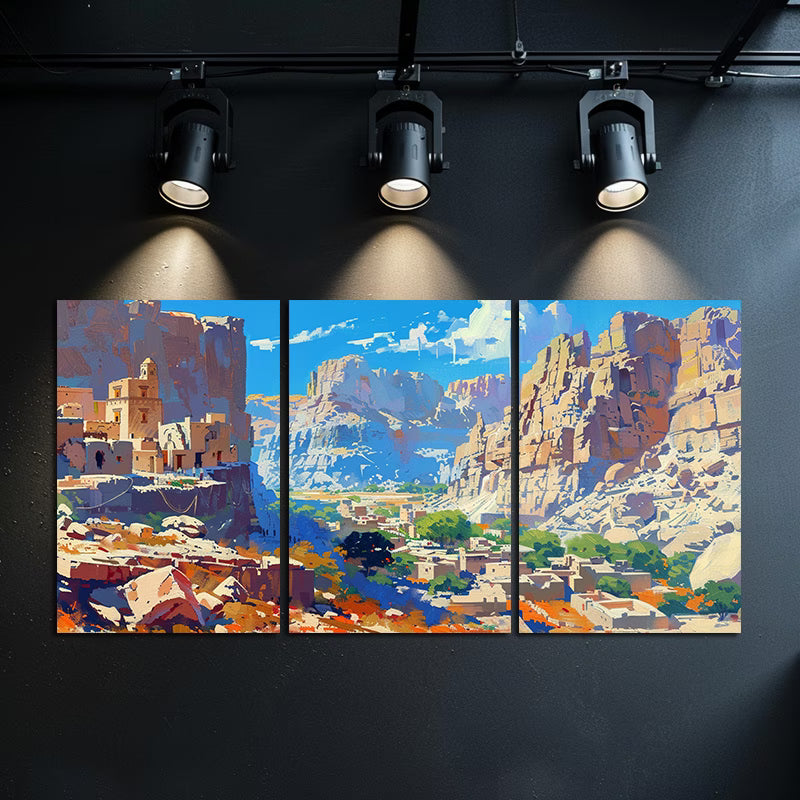 3pcs Expressionistic View of a Canyon Landscape Wall Art Set Canvas Framed 40x60cm - High Quality Print 100% Australian Made Wall Canvas Ready to Hang