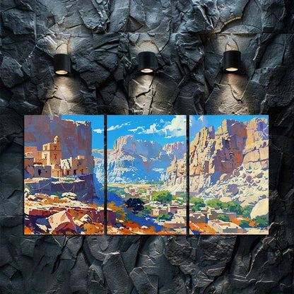 3pcs Expressionistic View of a Canyon Landscape Wall Art Set Canvas Framed 40x60cm - High Quality Print 100% Australian Made Wall Canvas Ready to Hang