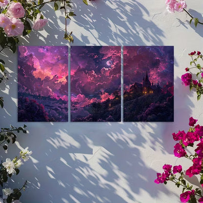 3pcs Fantasy Storm Castle Digital Painting Wall Art Set Canvas Framed 50x70cm - High Quality Print 100% Australian Made Wall Canvas Ready to Hang