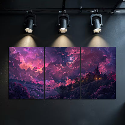 3pcs Fantasy Storm Castle Digital Painting Wall Art Set Canvas Framed 50x70cm - High Quality Print 100% Australian Made Wall Canvas Ready to Hang