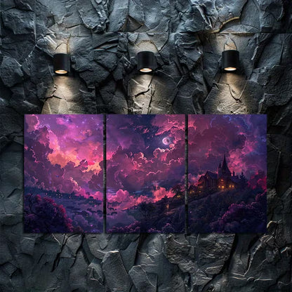 3pcs Fantasy Storm Castle Digital Painting Wall Art Set Canvas Framed 40x60cm - High Quality Print 100% Australian Made Wall Canvas Ready to Hang