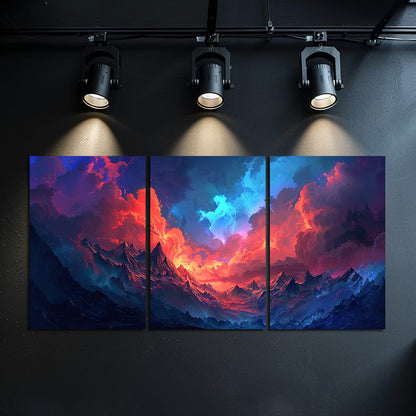3pcs Painting of Clouds, Red and Blue Sky Wall Art Set Canvas Framed 50x70cm - High Quality Print 100% Australian Made Wall Canvas Ready to Hang