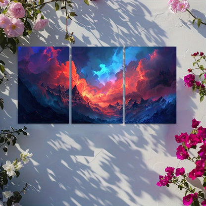 3pcs Painting of Clouds, Red and Blue Sky Wall Art Set Canvas Framed 40x60cm - High Quality Print 100% Australian Made Wall Canvas Ready to Hang