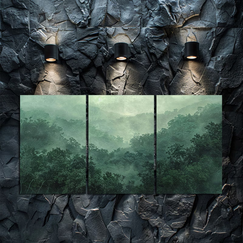 3pcs Mystical Foggy Forest & Green Trees Scene Wall Art Set Canvas Framed 60x90cm - High Quality Print 100% Australian Made Wall Canvas Ready to Hang