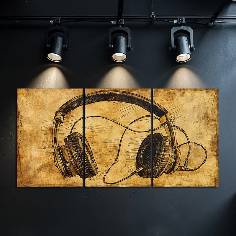 3pcs Doodle on Headphones Wall Art Set Canvas Framed 50x70cm - High Quality Print 100% Australian Made Wall Canvas Ready to Hang - Bella Home Decor