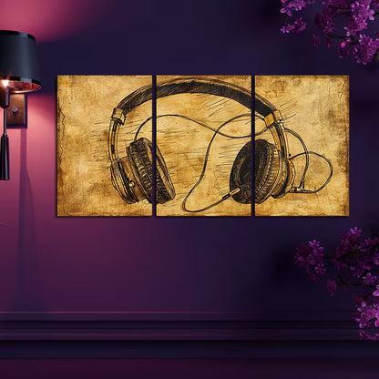 3pcs Doodle on Headphones Wall Art Set Canvas Framed 40x60cm - High Quality Print 100% Australian Made Wall Canvas Ready to Hang - Bella Home Decor