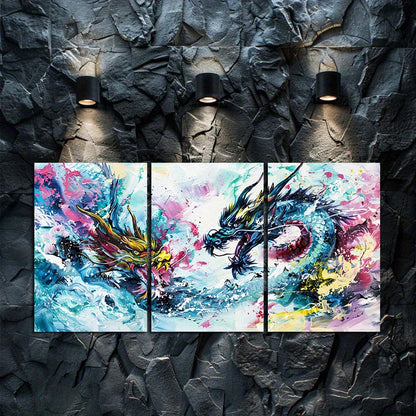 3pcs Dragon Dance Championship Wall Art Set Canvas Framed 50x70cm - High Quality Print 100% Australian Made Wall Canvas Ready to Hang - Bella Home Decor