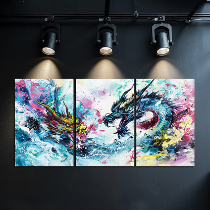 3pcs Dragon Dance Championship Wall Art Set Canvas Framed 50x70cm - High Quality Print 100% Australian Made Wall Canvas Ready to Hang - Bella Home Decor