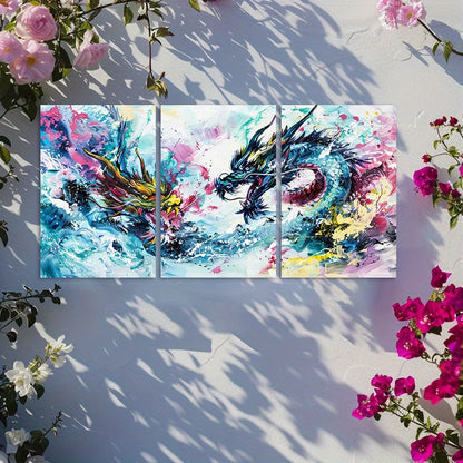 3pcs Dragon Dance Championship Wall Art Set Canvas Framed 60x90cm - High Quality Print 100% Australian Made Wall Canvas Ready to Hang - Bella Home Decor