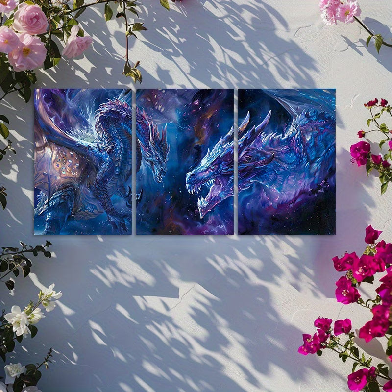 3pcs Fantasy Dragon Mythical Creatures Wall Art Set Canvas Framed 40x60cm - High Quality Print 100% Australian Made Wall Canvas Ready to Hang