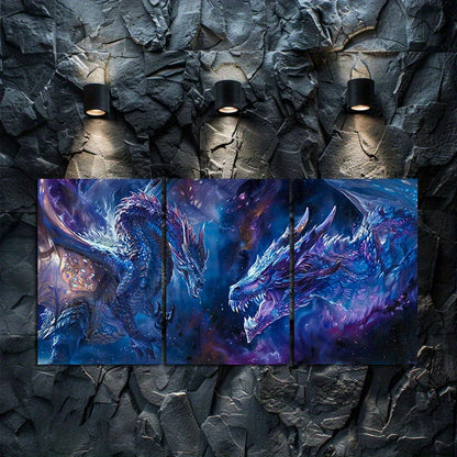 3pcs Fantasy Dragon Mythical Creatures Wall Art Set Canvas Framed 50x70cm - High Quality Print 100% Australian Made Wall Canvas Ready to Hang