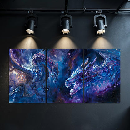 3pcs Fantasy Dragon Mythical Creatures Wall Art Set Canvas Framed 60x90cm - High Quality Print 100% Australian Made Wall Canvas Ready to Hang