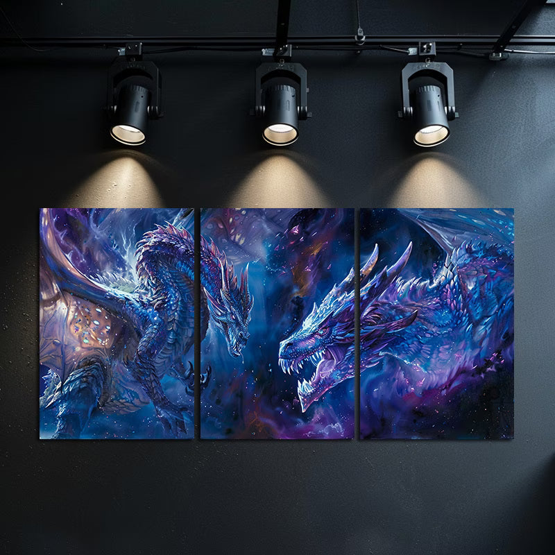 3pcs Fantasy Dragon Mythical Creatures Wall Art Set Canvas Framed 50x70cm - High Quality Print 100% Australian Made Wall Canvas Ready to Hang