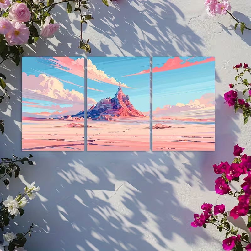 3pcs Unique Pink Landscape Design Wall Art Set Canvas Framed 60x90cm - High Quality Print 100% Australian Made Wall Canvas Ready to Hang