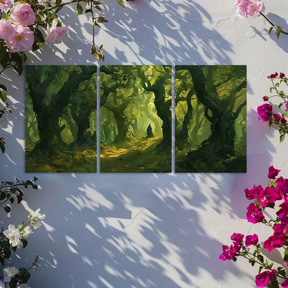 3pcs Green Forest Fairy Tale World Wall Art Set Canvas Framed 60x90cm - High Quality Print 100% Australian Made Wall Canvas Ready to Hang
