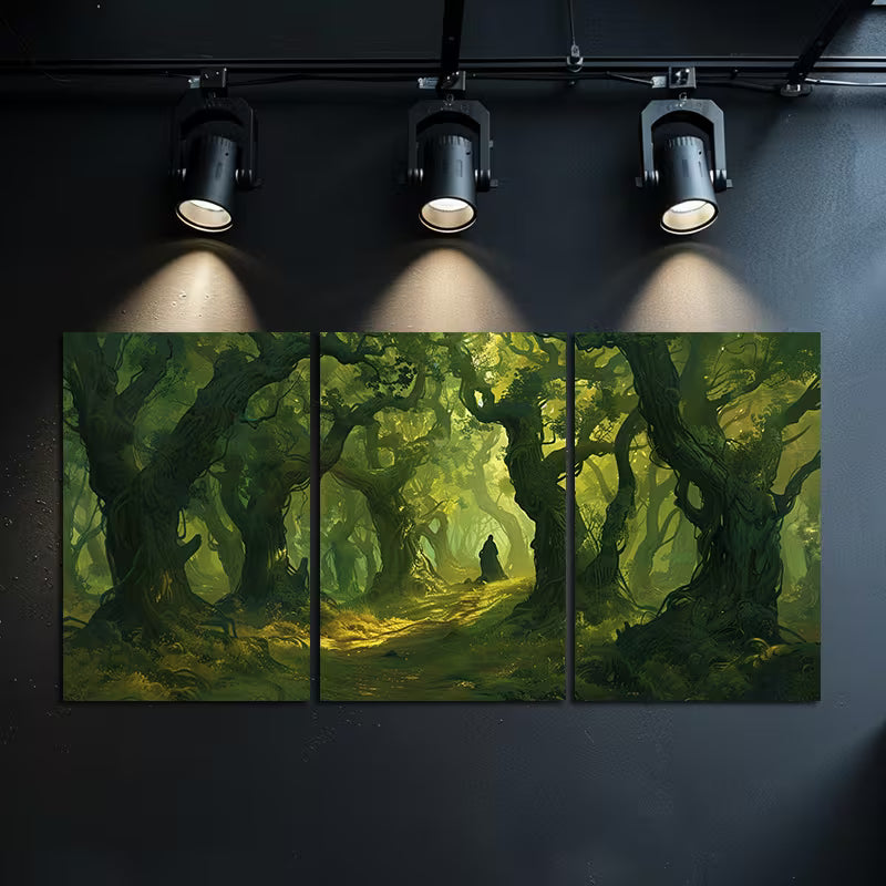 3pcs Green Forest Fairy Tale World Wall Art Set Canvas Framed 60x90cm - High Quality Print 100% Australian Made Wall Canvas Ready to Hang