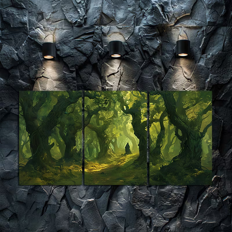 3pcs Green Forest Fairy Tale World Wall Art Set Canvas Framed 50x70cm - High Quality Print 100% Australian Made Wall Canvas Ready to Hang