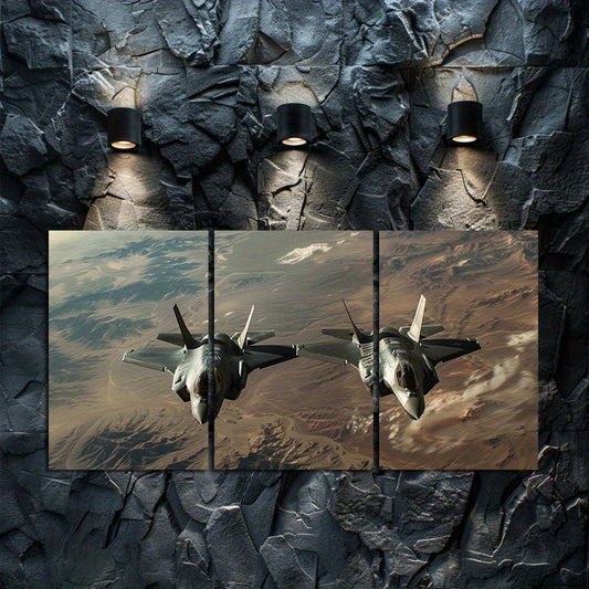 3pcs American Landscape Scene with Fighter Jets Wall Art Set Canvas Framed 50x70cm - High Quality Print 100% Australian Made Wall Canvas Ready to Hang