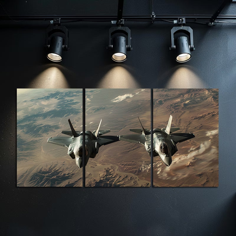 3pcs American Landscape Scene with Fighter Jets Wall Art Set Canvas Framed 40x60cm - High Quality Print 100% Australian Made Wall Canvas Ready to Hang - Bella Home Decor