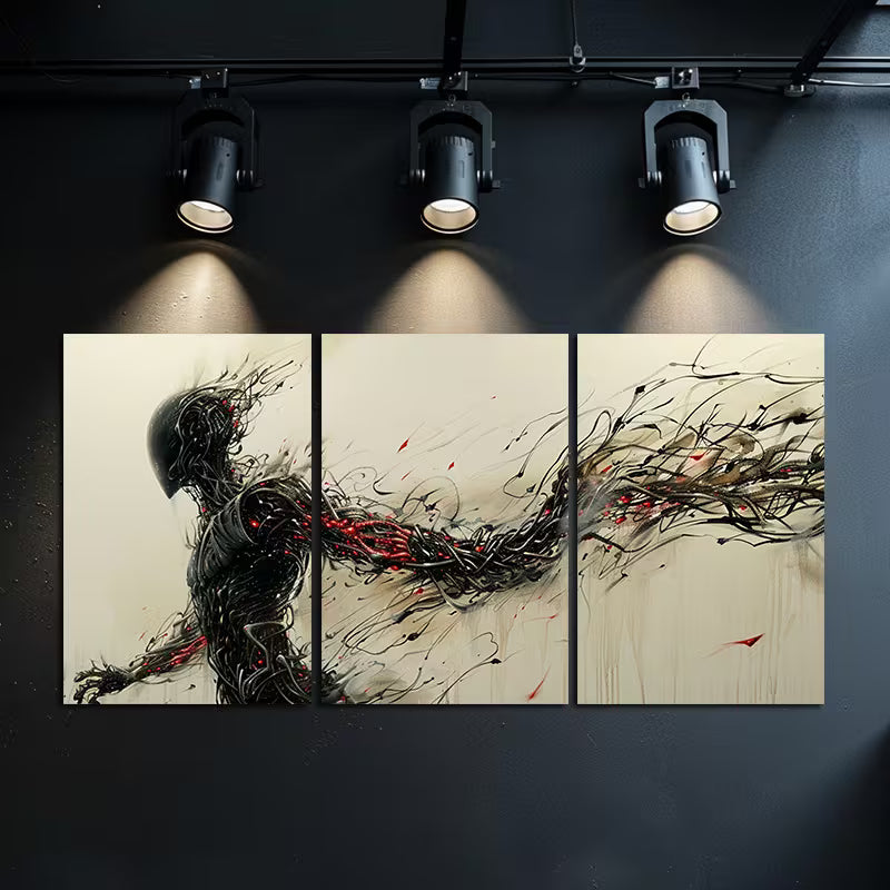 3pcs Robot Power Flames Wall Art Set Canvas Framed 40x60cm - High Quality Print 100% Australian Made Wall Canvas Ready to Hang
