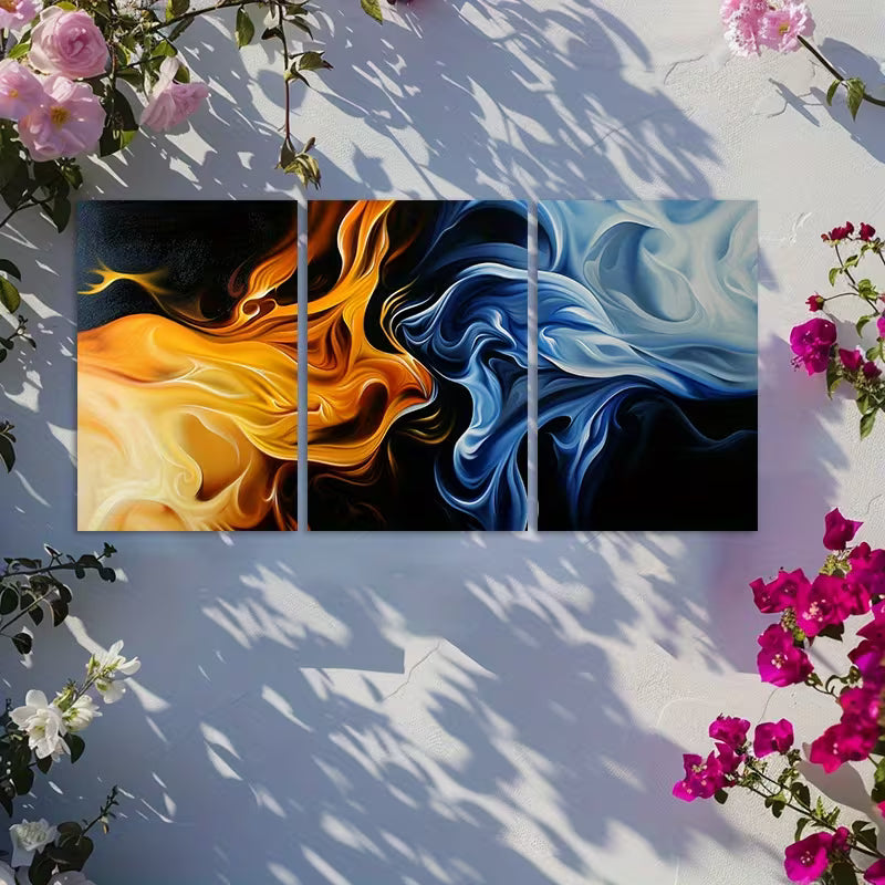 3pcs Abstract Depictions of Fire and Water Wall Art Set Canvas Framed 50x70cm - High Quality Print 100% Australian Made Wall Canvas Ready to Hang - Bella Home Decor