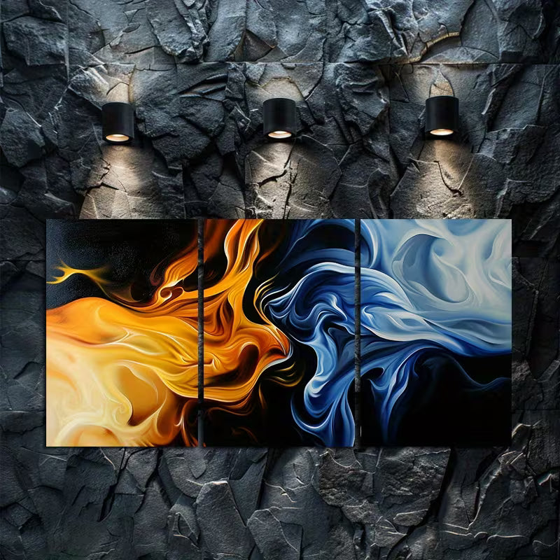 3pcs Abstract Depictions of Fire and Water Wall Art Set Canvas Framed 60x90cm - High Quality Print 100% Australian Made Wall Canvas Ready to Hang - Bella Home Decor