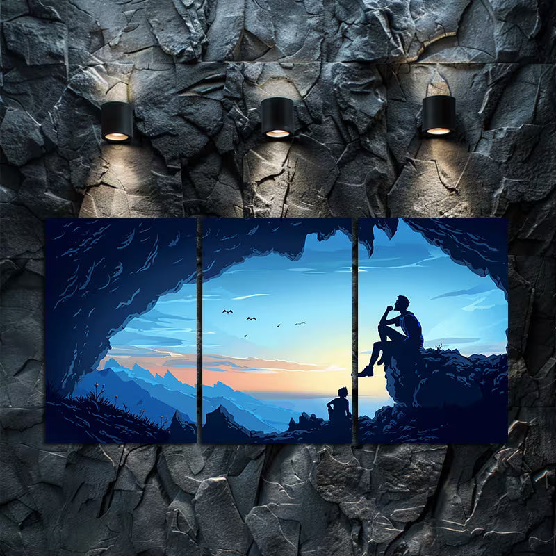 3pcs Underground Cave Beneath a Blue Sky Wall Art Set Canvas Framed 50x70cm - High Quality Print 100% Australian Made Wall Canvas Ready to Hang
