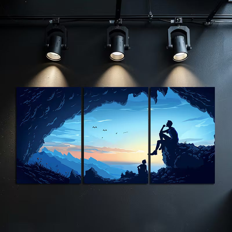 3pcs Underground Cave Beneath a Blue Sky Wall Art Set Canvas Framed 50x70cm - High Quality Print 100% Australian Made Wall Canvas Ready to Hang
