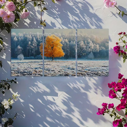 3pcs Frost covered Grassland with Trees Wall Art Set Canvas Framed 50x70cm - High Quality Print 100% Australian Made Wall Canvas Ready to Hang - Bella Home Decor