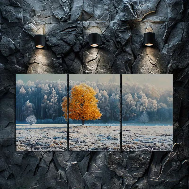 3pcs Frost covered Grassland with Trees Wall Art Set Canvas Framed 40x60cm - High Quality Print 100% Australian Made Wall Canvas Ready to Hang - Bella Home Decor