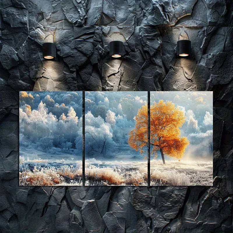 3pcs Frost covered Grassland with Trees in the Background Wall Art Set Canvas Framed 50x70cm - High Quality Print 100% Australian Made Wall Canvas Ready to Hang - Bella Home Decor