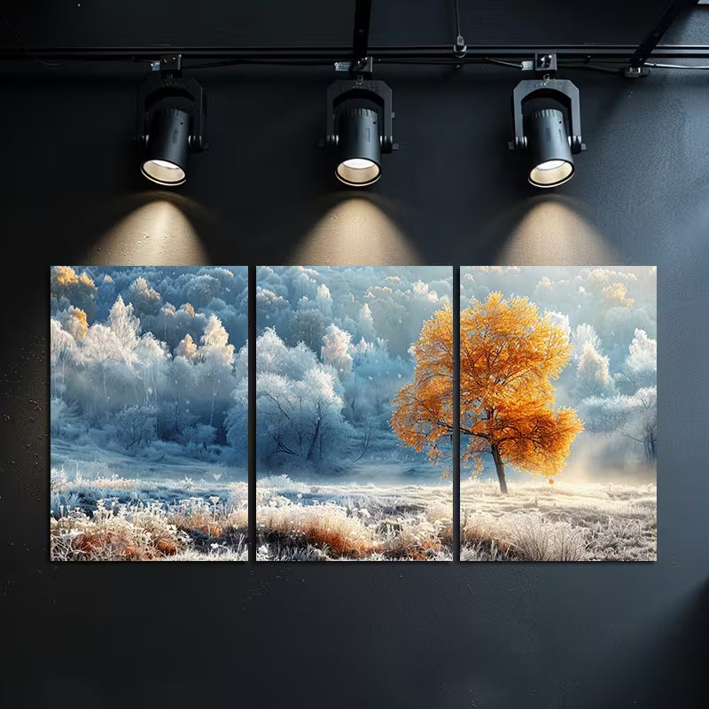 3pcs Frost covered Grassland with Trees in the Background Wall Art Set Canvas Framed 60x90cm - High Quality Print 100% Australian Made Wall Canvas Ready to Hang - Bella Home Decor
