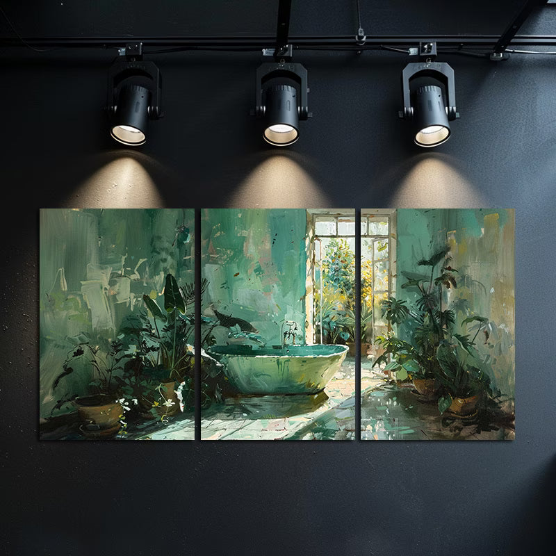 3pcs Green Bathtub, Mint Green Hallway Wall Art Set Canvas Framed 40x60cm - High Quality Print 100% Australian Made Wall Canvas Ready to Hang
