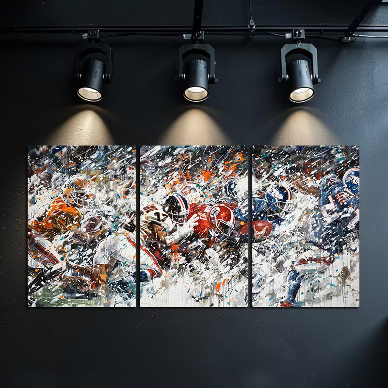 3pcs American Football Game in  Abstract Design Wall Art Set Canvas Framed 40x60cm - High Quality Print 100% Australian Made Wall Canvas Ready to Hang - Bella Home Decor