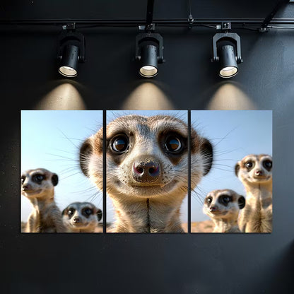 3pcs Group of Meerkats in the Desert Wall Art Set Canvas Framed 40x60cm - High Quality Print 100% Australian Made Wall Canvas Ready to Hang