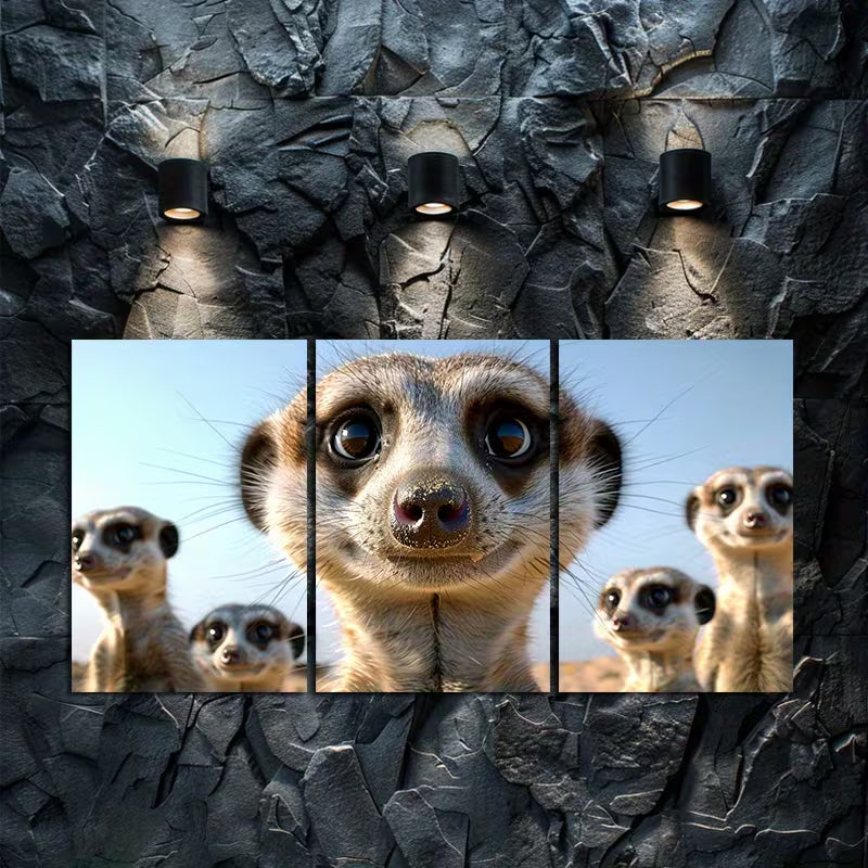3pcs Group of Meerkats in the Desert Wall Art Set Canvas Framed 40x60cm - High Quality Print 100% Australian Made Wall Canvas Ready to Hang