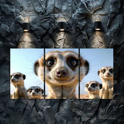 3pcs Group of Meerkats in the Desert Wall Art Set Canvas Framed 60x90cm - High Quality Print 100% Australian Made Wall Canvas Ready to Hang