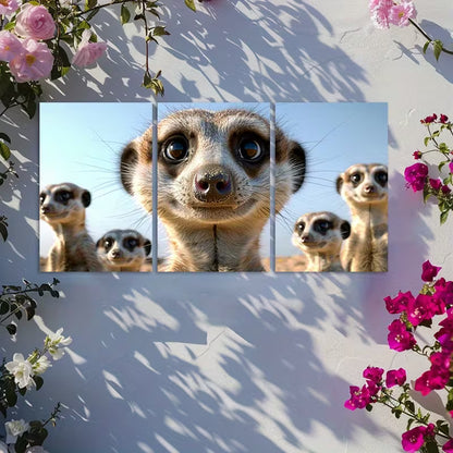 3pcs Group of Meerkats in the Desert Wall Art Set Canvas Framed 40x60cm - High Quality Print 100% Australian Made Wall Canvas Ready to Hang