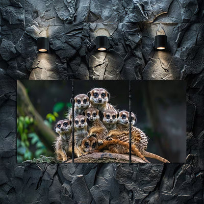 3pcs Meerkats with Their Young on Safari Wall Art Set Canvas Framed 60x90cm - High Quality Print 100% Australian Made Wall Canvas Ready to Hang