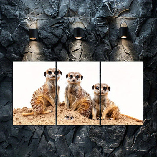 3pcs Charming Meerkat Family Wall Art Set Canvas Framed 50x70cm - High Quality Print 100% Australian Made Wall Canvas Ready to Hang