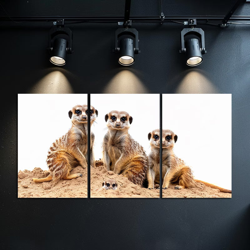 3pcs Charming Meerkat Family Wall Art Set Canvas Framed 60x90cm - High Quality Print 100% Australian Made Wall Canvas Ready to Hang - Bella Home Decor
