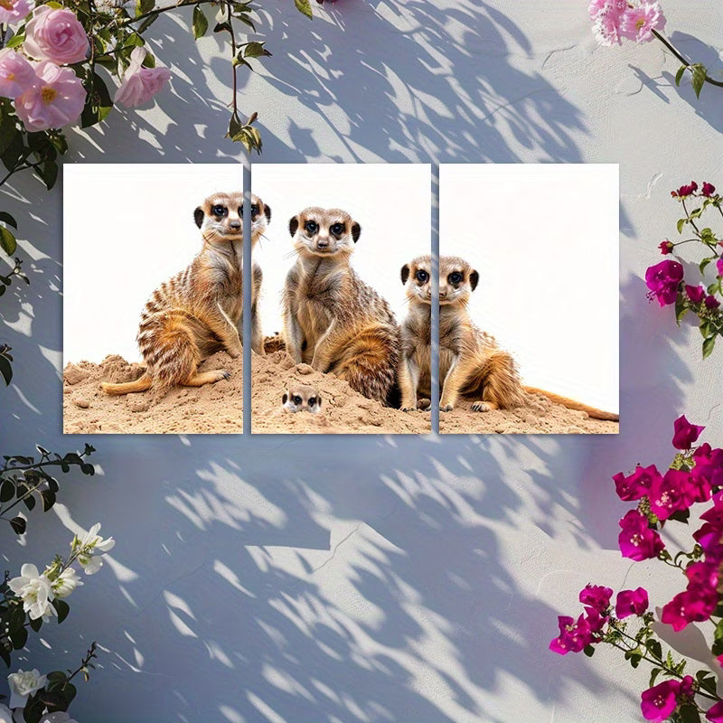 3pcs Charming Meerkat Family Wall Art Set Canvas Framed 50x70cm - High Quality Print 100% Australian Made Wall Canvas Ready to Hang - Bella Home Decor