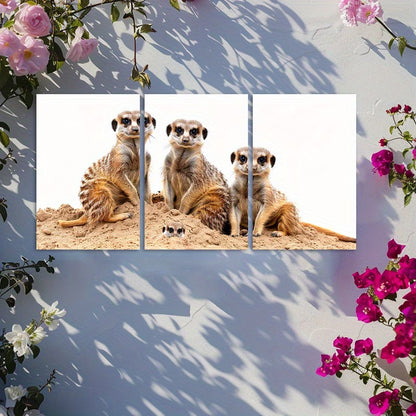 3pcs Charming Meerkat Family Wall Art Set Canvas Framed 60x90cm - High Quality Print 100% Australian Made Wall Canvas Ready to Hang - Bella Home Decor