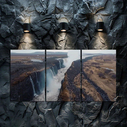 3pcs Gullfoss Waterfall in Iceland Wall Art Set Canvas Framed 50x70cm - High Quality Print 100% Australian Made Wall Canvas Ready to Hang