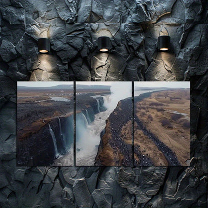 3pcs Gullfoss Waterfall in Iceland Wall Art Set Canvas Framed 40x60cm - High Quality Print 100% Australian Made Wall Canvas Ready to Hang