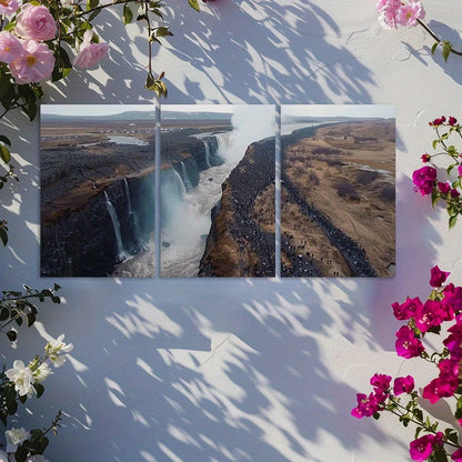 3pcs Gullfoss Waterfall in Iceland Wall Art Set Canvas Framed 50x70cm - High Quality Print 100% Australian Made Wall Canvas Ready to Hang